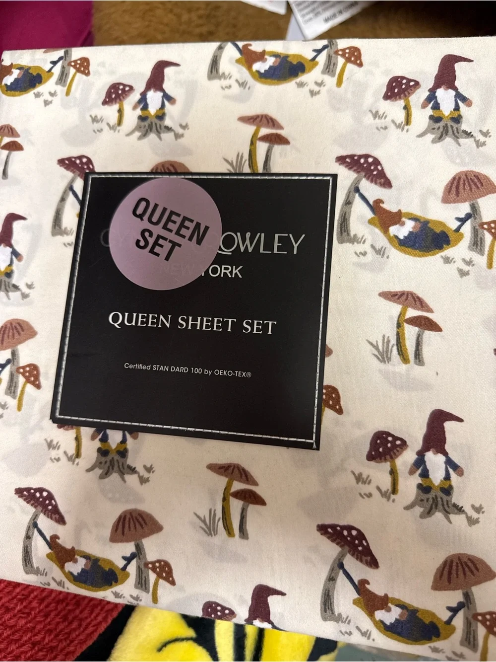 Queen Sheet Set - Cream Gnome & Mushroom Print
